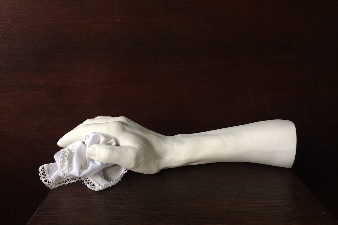 <I>All by herself</I> 2010 porcelain, cotton 7 x 32 x 10 cm edition of six