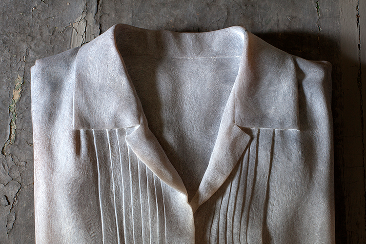 <I>Her blouse</I> 2019 alabaster 4 x 31 x 31 cm private collection