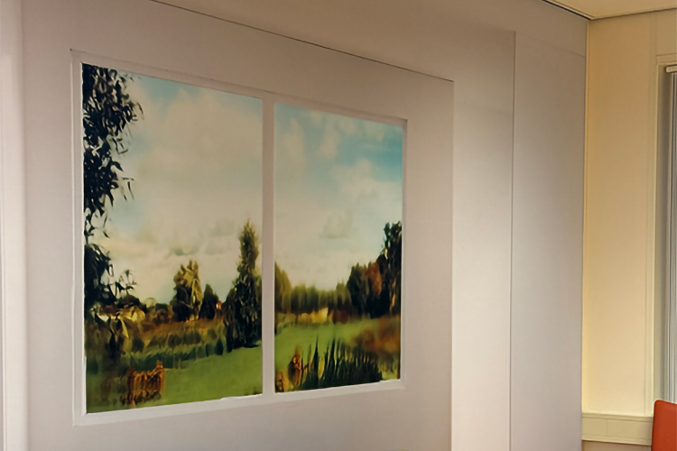 <I>Venster</I> 2026 digital print on screen 252 x 410 cm collection LUMC